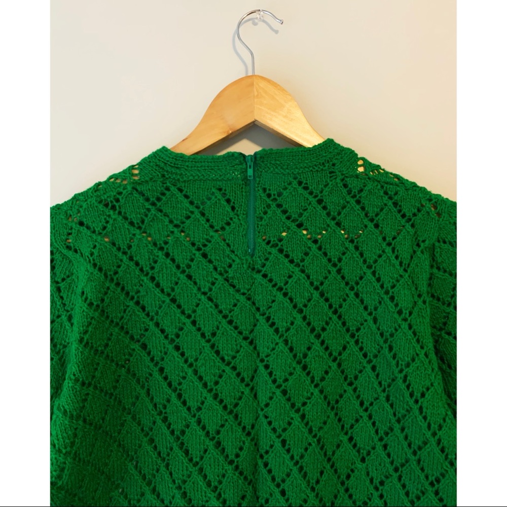 Vintage Green Knit Crochet Sweater Pullover Jumper - Picture 10 of 10